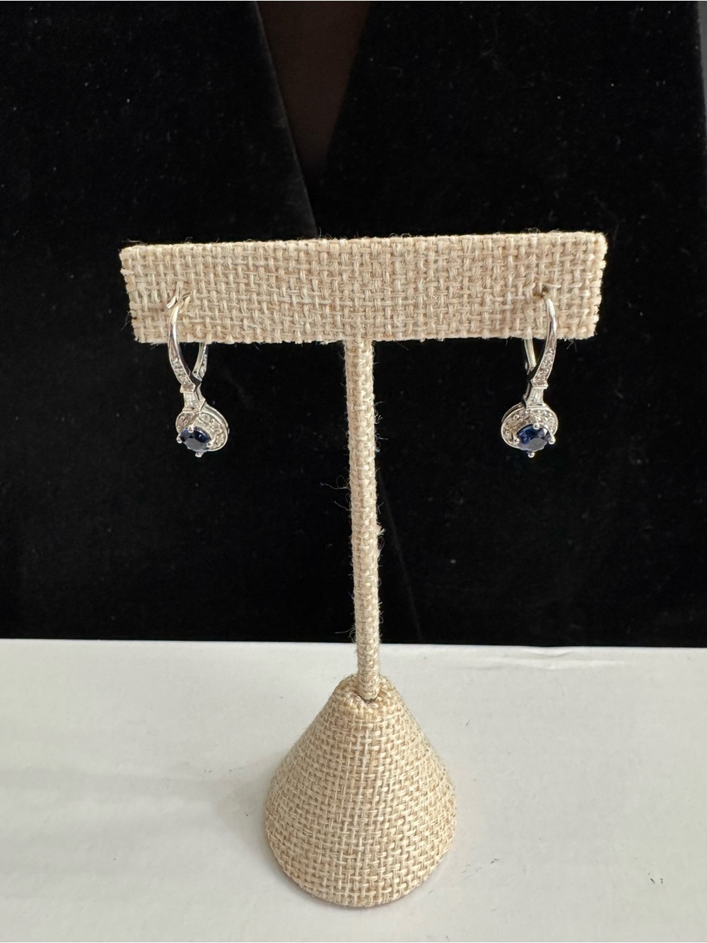 Silver 925 Drop Earrings w/ Sapphire Blue Gemstones and Dazzling CZ Accents